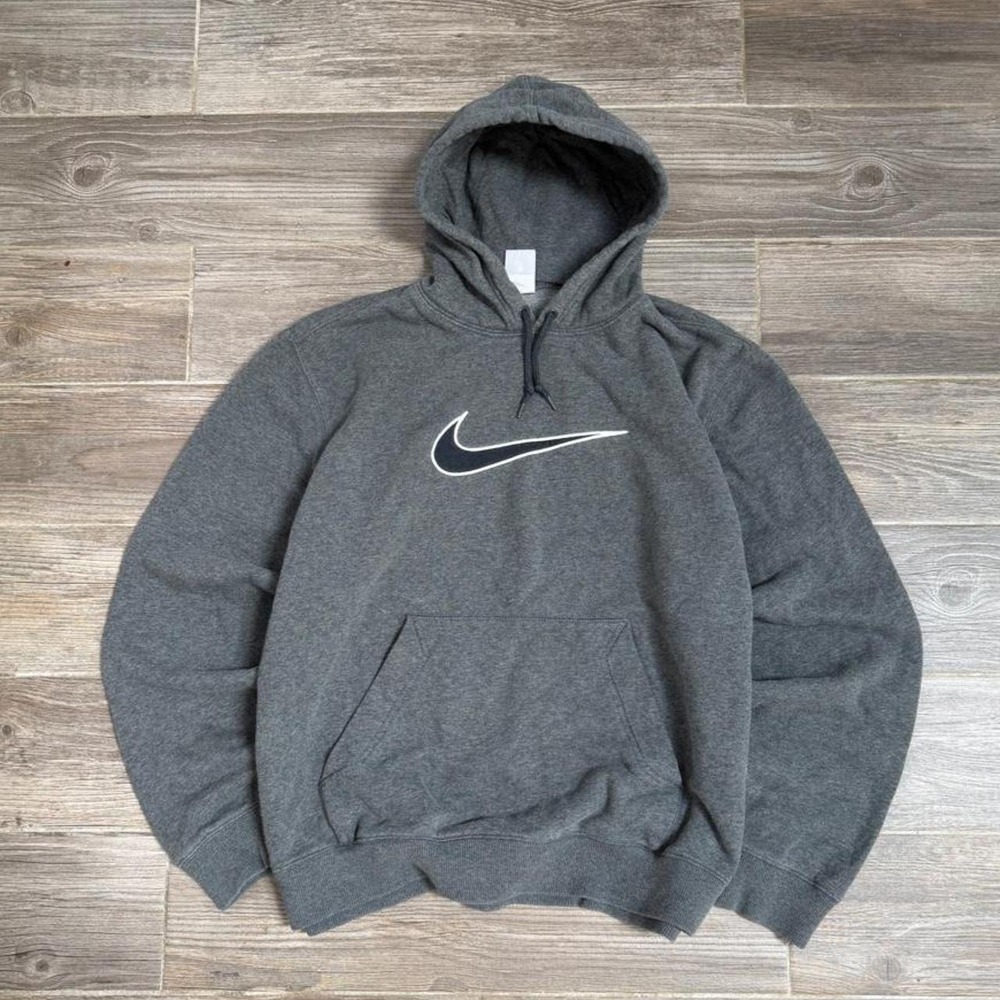 Nike Hoodie Center Swoosh XL Gray Vintage Y2K Boxy Fit Pullover